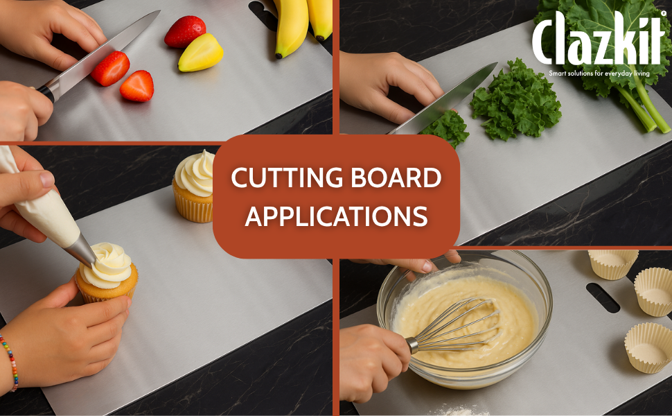 Clazkit Large Stainless Steel Chopping Cutting Board Vegetable,Fruit,Bread & Meat Durable Safe & Heavy Duty (360 x 250 x 1mm)