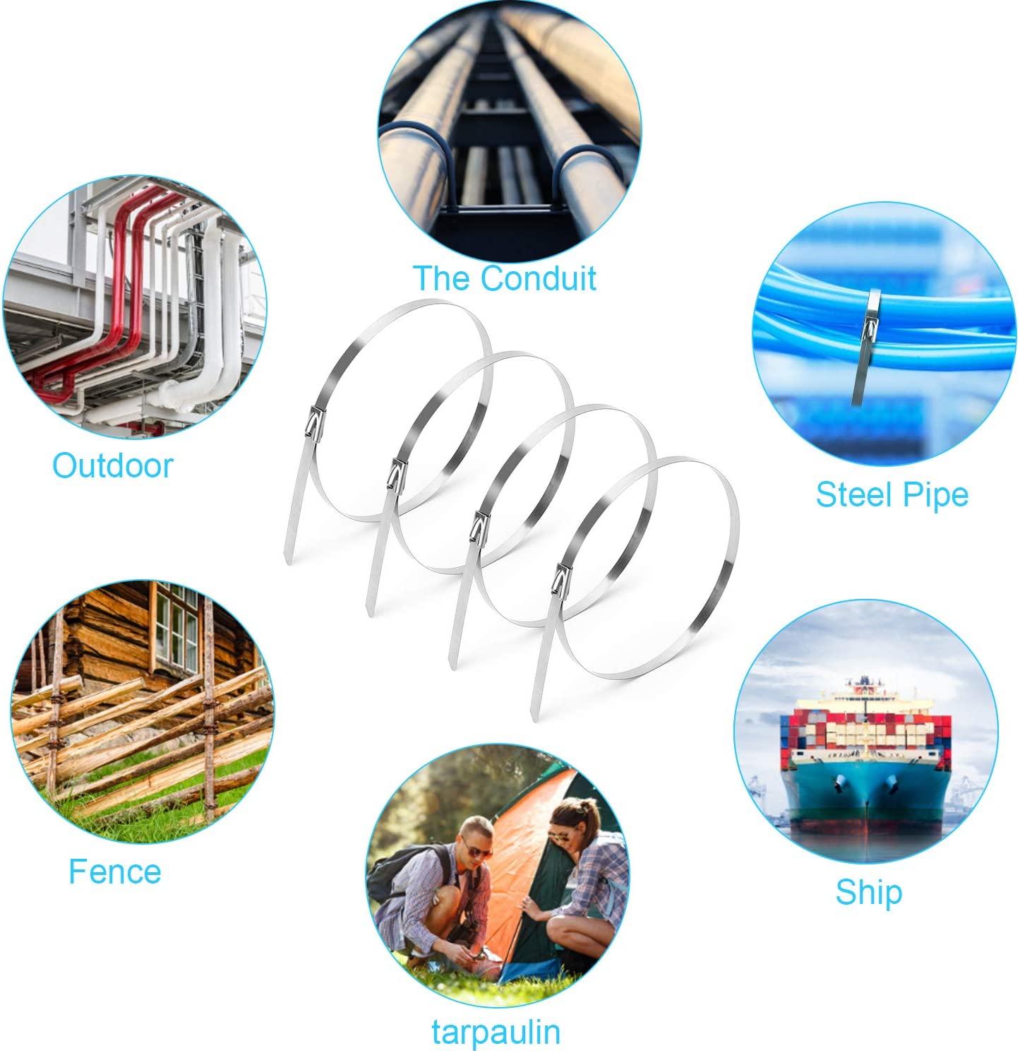 ADD GEAR Stainless Steel (316) Self-Locking Cable Zip Ties Exhaust Wrap Multi-Purpose DIY Locking Cable Metal Zip Ties - (300 mm / 12 inches) (10)