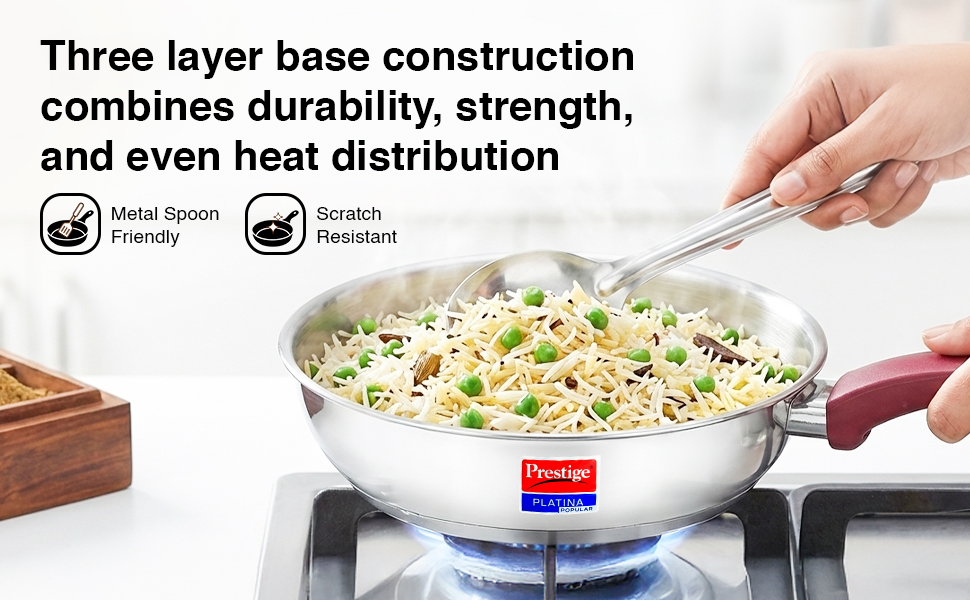 Prestige Platina Popular Stainless Steel Gas and Induction Compatible Fry Pan, 240 mm