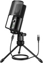 FIFINE Podcast Recording Microphone, PC USB Condenser Microphone for Streaming Vocal Music, Computer Desktop Mic cu buton mut pentru Windows/Mac OS-K669PRO1