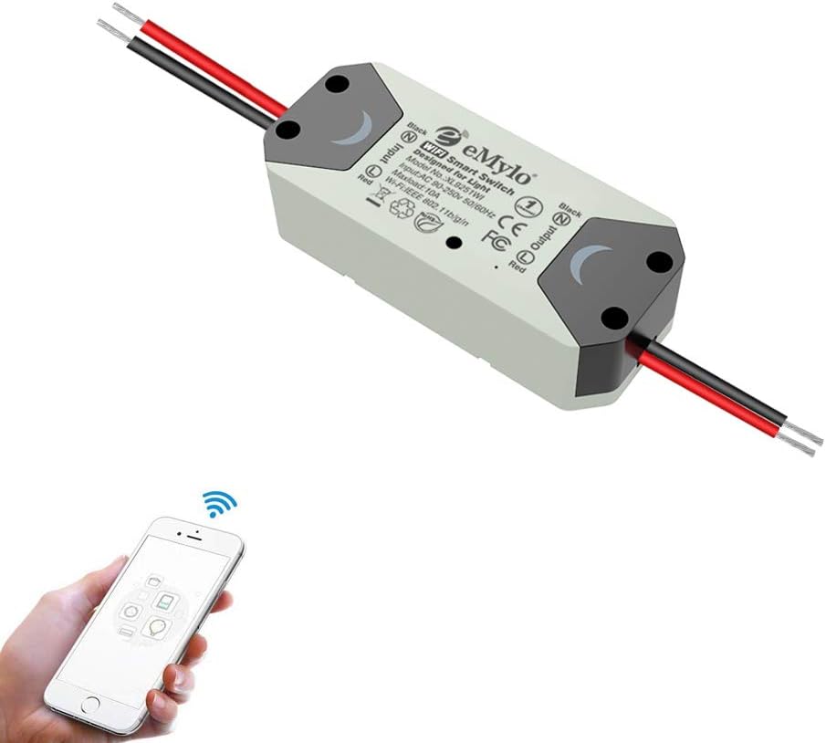 WiFi Smart Switch eMylo Wireless Relay Light Switch Tuya Remote Control Module Home Automation Timer Switch Compatible with Alexa Echo Google Home iPhone Android App 1 Pack