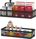 PUSDON Hanging Storage Baskets Organizer Wall Mount, Metal Wire Storage Bin Rack for Kitchen Bathroom Shower Spice Shelf Home Decor Essentials Black-2 Packs (Netting)