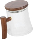 Vertical Pattern Glass Tea Cup Infuser and Lid Tea Mug Stripes Heat Resistant Handle for Espresso Iced Coffee
