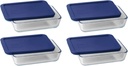 Pyrex 7210 3-Cup Glass Dish & 7210-PC Dark Blue Lid (4-Pack) - Made in USA