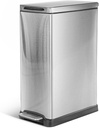 Home Zone Living 12 Gallon Slim Kitchen Trash Can with Soft Close Lid, Step Pedal, Bag Tuck Band, and Removable Liner, Stainless Steel, Silver