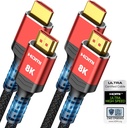 Highwings 8K 10K HDMI 2.1 Cable 6.6FT/2M 2-Pack, Certified Ultra High Speed HDMI Cable Braided Cord-4K@120Hz 8K@60Hz, DTS:X, HDCP 2.2 & 2.3, HDR 10 Compatible with Roku TV/HDTV/Blu-ray