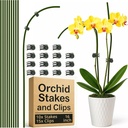 10Pcs Plant Support Stakes for Indoor Plants 16 Inches with 15 Clips, Plant Sticks for Indoor and Outdoor Plants, Tall Bendable Orchid Clips and Single Stem Flower Stakes (Green)