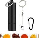 Spice Container with Spoon, Mini Aluminum Spice Dispensers Set, Portable Travel Containers with Key Ring, Leakproof Salt & Pepper Pots Spice Storage for Outdoor Camping & Kitchen