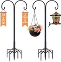 Bird Feeder Pole, Double Shepherds Hooks for Outdoor, 5 Base Prongs Adjustable Stand for Hanging Heavy Duty Feeders, Plant Baskets, Garden Plant Hanger Stands (78Inch, 2 Pack)