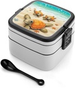 Bento Box for Adult Turtle Starfish Bento Lunch Box with 2 Compartments Stackable Lunch Container Reusable Food Storage Container Meal Prep Snack Containers