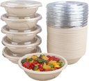 25 oz Disposable salad bowls with lids, Sugarcane Fiber Paper Bowls take away food containers meal prep deli container Freezer Safe 50 Pack