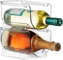Modular Plastic Free-Standing Water Bottle and Wine Rack Storage Organizer for Kitchen Countertops, Pantry, Refrigerator,Ideal Storage for Wine, Soda, Pop and Beer - Stackable, 2 Pack - Clear