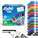 EXPO Dry Erase Markers, Low Odor Ink, Asortate de moda Culori, Chisel Tip, 36 Count - Erases usor, Ideal pentru clasa, Home, Birou, Inapoi la scoala, Provizii de profesori