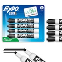 EXPO Dry Erase Markers, Low Odor Ink, Negru, Sfat de Daltă, 4 Conte - Whiteboard, Calendar, Organizarea, Provizii esențiale pentru birou, școală, clasă, profesori