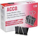 Clipuri de binder ACCO®, mari, negre, 12/Box - Marime - 1.06" Capacitate de dimensiune - Reutilizabil - 12 / Cutie - Oţel negru - temperat, plastic
