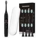 kingeroes Electric Toothbrush Set, vine cu 8 Brush Heads & Travel Case,4 Modee cu 2 minute Construite in Smart Timer, One Charge for 60 Days, 42000 VPM Motor (Black)