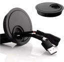 24x7 eMall Desk Capac cablu rotund Grommet Aluminiu 68 x 68 mm Black Metal
