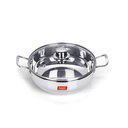 Sumaet Inox Steel Induction Bottom (Incapsulat) Kadhai cu Glass Lid Dimensiune nr.14 (3 L, 25.2 x 25.2 x 8.6 Cm)