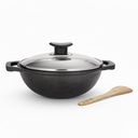 De-a lungul vieții Cast Iron Kadhai 24cm cu Glass Lid & Spatula din lemn 