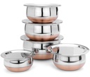 LIMETRO STEEL Oţel inoxidabil din cupru acoperit Set de servire / Set Handi de 5 cu Lids - (0,5 L, 0,75 L, 1 L, 1,5 L & 2 L)