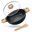 Lifelong Die-Cast Kadhai 24cm cu Glass Lid & Spatula din lemn 