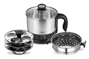 Pigeon by Stovekraft 1.5 Liters Multifunctional Kessel 3 In 1 Value Pack, Multi Cooker, Idli Stand With 3 Plates, Steamer With Snicle Steel Stand (Black & Silver), 600 Watts