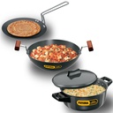 Hawkins Futura 3 piese Cookware Set 4 - Hard Anodised Tava, Kadhai, Cook-n-Serviciul Bowl cu un singur ghid anodat greu, negru (ASET4)