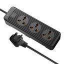Portronics Power Plate 21 Extensie placa cu 3 Sockets Universale, 1.5 Meter Long Cord, 1440 Watts, Material ignifug, Multi Plug pentru Home Appliances (6 Amp, Black)