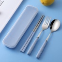 Home Cloud Premium Steel Cutlery Set de 3-Piece (Spoon, Furca, Chopsticks) Inclusiv Travel Spoon Box - Tableware portabil rafinat pentru cadouri personalizate (Blue)