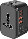 Rts PD20W (2 tip C 2 USB) Travel Essentials Universal Travel Adapter cu 1920W Heavy Duty Power Construit în Dual USB & Tip C Porturi de încărcare rapidă Plug International Toate într-un singur Adaptor portabil de călătorie