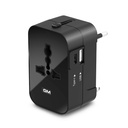 GM 3064 Universal Travel Adapter cu 240V putere de ieșire, USB tip C (3.1A) & Tipul A (2,1A) Porturi, LED Indicator - Încărcător internațional pentru 150+ țări (SUA, Regatul Unit, UE, AUS) - Negru