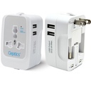 Adaptor de călătorie universal septice Japonia, 3 în 1 India la Japan Plug Adapter, Accesorii universale de călătorie 2 USB 2.4A, 100-250 Încărcător de tensiune, Încărcător universal, Alb