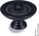 5 Pack Matte Black Drawer Knobs,Heavy Duty Zinc Alloy Flower Pattern,Cabinet Knobs for Kitchen and Bathroom,Vintage Round Drawer Knobs