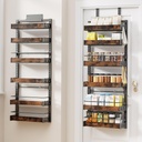 6 Tier Over The Door Pantry Organizer, 2 IN 1 Wall Mount or Metal Hanging Spice Rack for Pantry Organizers and Storage, Seasoning Shelves，Adjustable Basket with Hooks for Kitchen Cabinet and Closet