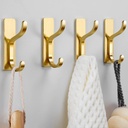 Gold Adhesive Wall Hooks for Hanging - Heavy Duty 13 lb Sticky Towel Hook for Bathroom, Door, Closet, Dorm, RV, Kitchen, Hanger for Coats, Bags, Keys, Purse, Clothes - Stainless Steel, 4 Pack