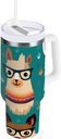 40 oz Llama with Glasses Insulated Tumbler with Handle, Stainless Steel Vacuum Water Bottles with Lid and Straw for Water, Iced Tea or Coffee