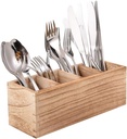 WuGeShop Wood Cutlery Caddy, Kitchen Utensil Organizer with 4 Compartments, Silverware Storage Kitchen Countertop Flatware Organizer