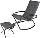 Rocking Folding Chair Recliner Chair with Ottoman Puffy Cushion Suitable for Porch Deck, Garden, Patio Lounge and Stool Set, Gray Textilene Fabric