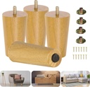 Yes4All 4 Inches Round Natural Solid Wood Furniture Legs Set of 4, Heavy Duty 800 Lbs Capacity Furniture Legs with Leveler, Replacement Legs for Furniture, Couch, Sofa, Dresser, Ottoman