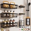 Veken Rustproof Shower Caddy 6-Pack, No Drilling & Waterproof Adhesive Shower Shelves Rack with Soap Holder, Large Capacity Bathroom Organizers and Storage, Wall-Mounted Kitchen & Home Decor