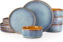 vancasso ONION Ceramic Plates and Bowls Sets, 12 Pieces Blue Dinnerware Sets for Kitchen, Reactive Glaze Dishes Set for 4, Dishwasher and Microwave Safe