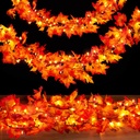 Thanksgiving Decorations for Home 9FT Plug in Thanksgiving Garland with Lights 50 Bulbs Maple Leaves Light, Connectable Fall Lights for Indoor Outdoor Harvest Thanksgivings Home Party Decorations