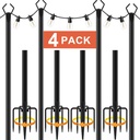 10Ft String Light Poles 4 Pack,Light Poles for Outside Lights,Outdoor with Fence Brackets Hanging Lights,Metal Stand Deck Patio Backyard