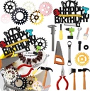 Tools Cake Topper Wrench Hammer Drill Plier Handsaw Tape Measure Screwdrivers Themed Happy Birthday Party Cake Decor