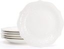 SOUJOY Set of 6 Porcelain Dinner Plate, 10'' Embossed Salad Plates, White Dessert Serving Plates for Steak Appetizer, Kitchen Plates for Restaurant, Family Party, Dishwasher Microwave Safe