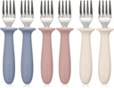 6 Pieces Toddler Forks，Kids Safe Utensils Set with Silicone Round Handle for Self Feeding，18/8 Stainless Steel Baby Forks，Children's Silverware Set BPA Free, Dishwasher Safe