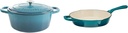 Crock-Pot Artisan Oval Enameled Cast Iron Dutch Oven (7-Quart) and Skillet (10 Inch) Bundle, Teal Ombre
