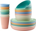 18pcs Wheat Straw Dinnerware Sets, HXYPN Unbreakable Reusable Dinnerware Set Kitchen Cups Plates and Bowls Sets Dishwasher Microwave Safe Plates