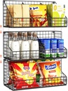 X-cosrack 3 Tier Large Stackable Snack Organizer - Versatile Wall Mounted Wire Storage Basket with Divider for Candy Chip Cans Bars - Ideal for Pantry Office Home