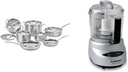 Cuisinart 12 Piece Cookware Set, MultiClad Pro Triple Ply, Silver, MCP-12N & Food Processor, Mini-Prep 3 Cup, 24 oz, Brushed Chrome and Nickel, DLC-2ABC
